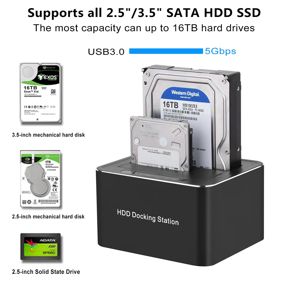 USB 3.0 Prie SATA Dual Slot Išorinis HDD Docking Station SATA Dual HDD Dokas Mobile HDD Talpyklos Neprisijungęs Klonuoti HDD Docking Station Nuotrauka 5