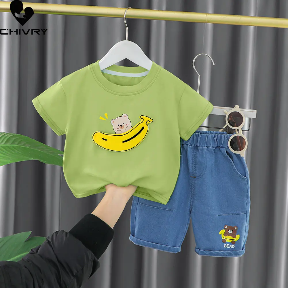 Berniukai Vasaros Drabužių Naujas 2023 Kūdikis Berniukas Animaciją Bananų Lokys Trumpas Rankovės O-Kaklo Viršūnes T-shirt su Džinsinio Šortai Vaikams Drabužių Rinkiniai Nuotrauka 4