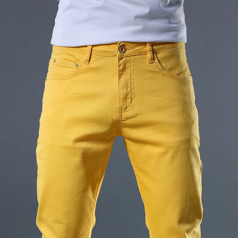 Vyriški Išgalvotas Neoninės Spalvos Y2K Džinsinio Džinsus Streetwear Slim Tiesios Kelnės Skylių Kankina Kelnės Geltona Siuvinėti Džinsai Nuotrauka 0
