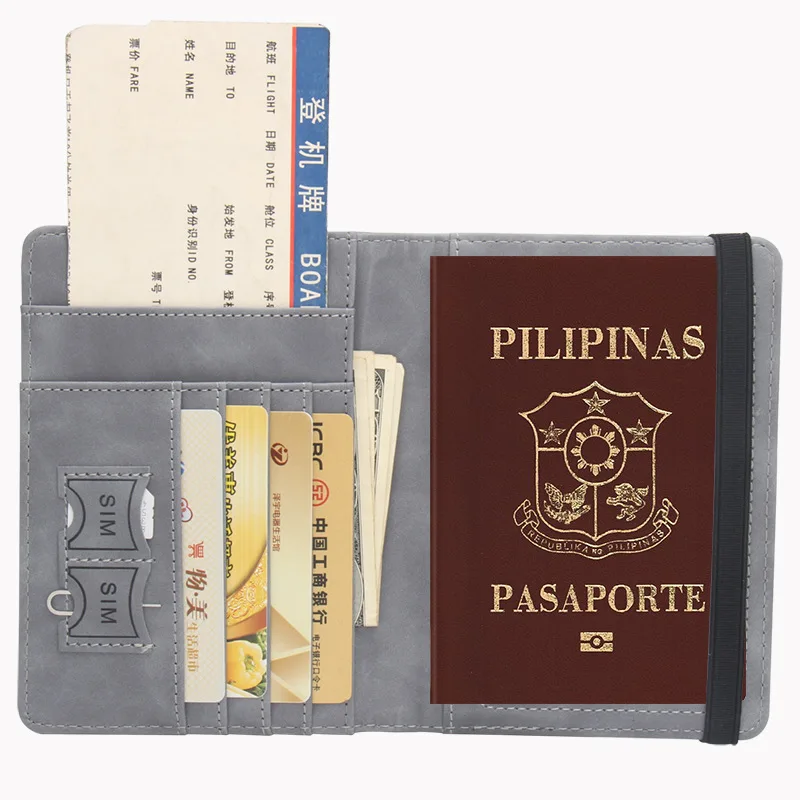 Filipinų Paso Turėtojas Kelionės Piniginės Oro Bilieto Turėtojas Multi-Card Privalomas Dirželis Gumos Juosta Pasas, Kelionių Organizatorius Nuotrauka 3