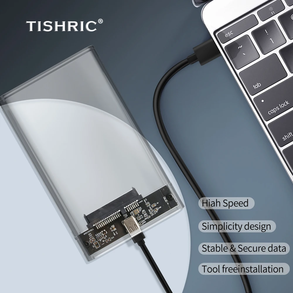 TISHRIC Skaidrus HDD Atveju Kietojo Disko Dėžutė HDD Talpyklos 2.5 SATA Į USB 3.0 Tipas-C USB 3.1 Išorinį Kietąjį Diską Talpyklos Nuotrauka 0