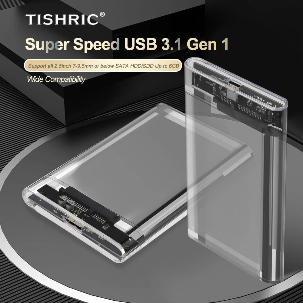 TISHRIC Skaidrus HDD Atveju Kietojo Disko Dėžutė HDD Talpyklos 2.5 SATA Į USB 3.0 Tipas-C USB 3.1 Išorinį Kietąjį Diską Talpyklos Nuotrauka 5