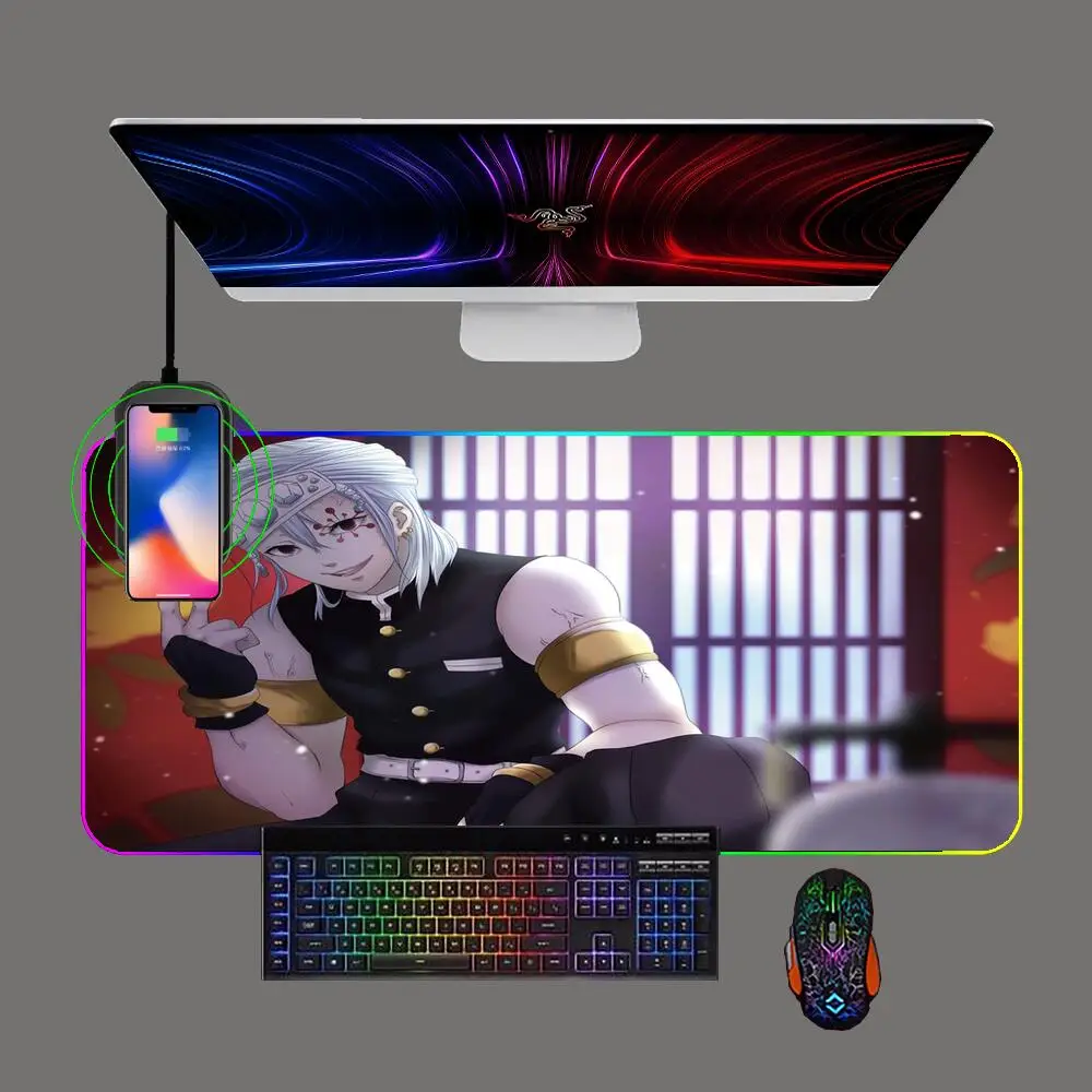 Demon Slayer Telefono Belaidžio Įkrovimo Žaidimų Pelės Mygtukai RGB LED Anime Klaviatūros Gamer Kompiuteris Biurų Kilimėlis Pc Kilimėlis kilimas Nuotrauka 1