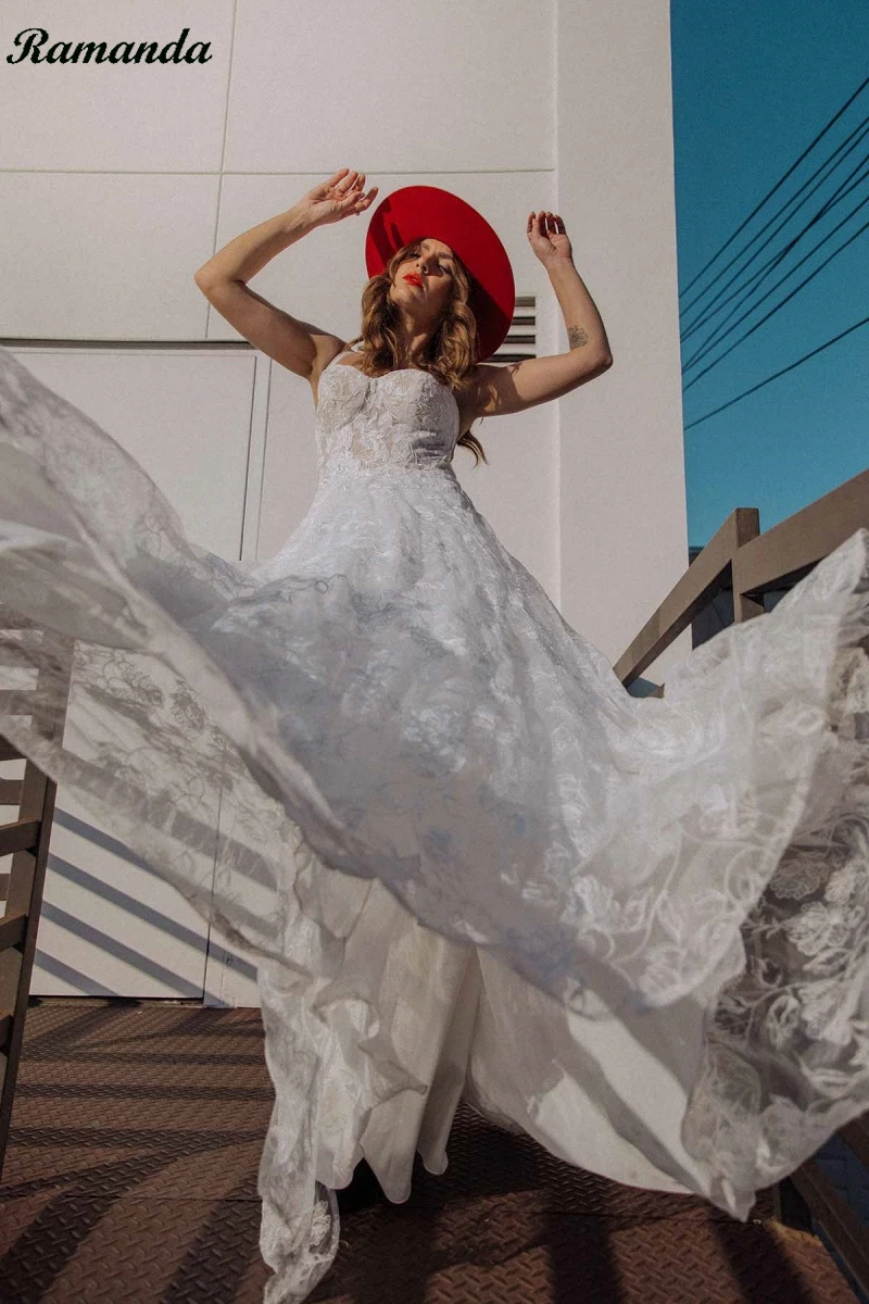 Ramanda Elegantiškas Spagečiai Dirželiai Vestuvių Suknelė Brangioji Gėlių Nuotakos Suknelės Lankas-Line Princesė Vestido Noiva(Be Striukė) Nuotrauka 1