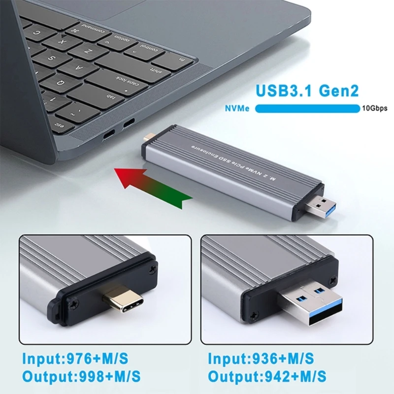 NVME SSD Atveju Išorinės Talpyklos USB3.1 Tipas-A + USB3.2 Gen2 Tipas-C 10Gbps Nuotrauka 3