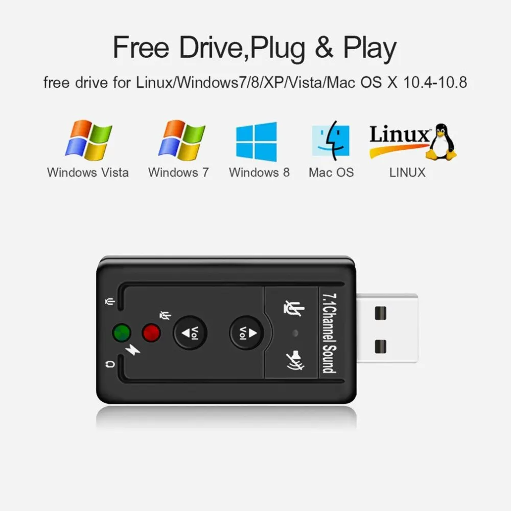 USB Šakotuvai, USB 2.0 Išorinė Garso plokštė 7.1 CH Audio Mini Adapteris Mygtuką Kontrolės 3.5 mm Ausinių MIKROFONAS Sąsaja Kompiuterio Komponentai Nuotrauka 3