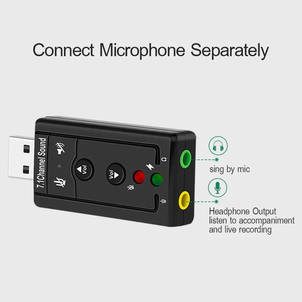 USB Šakotuvai, USB 2.0 Išorinė Garso plokštė 7.1 CH Audio Mini Adapteris Mygtuką Kontrolės 3.5 mm Ausinių MIKROFONAS Sąsaja Kompiuterio Komponentai Nuotrauka 4