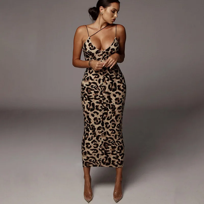 Vasarą Naujos Mados ir Laisvalaikio Miestų Laisvalaikio Moterų Leopard Juostele, Dirželio Backless Rankovių V-Kaklo Šalies Klubą Suknelė Y2k Nuotrauka 0