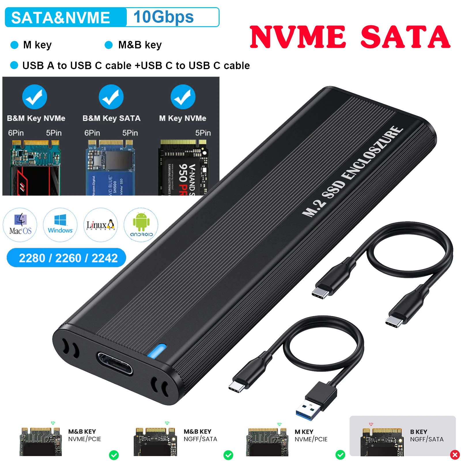 10Gbps M2 SSD Atveju NVME SATA Dual Protokolo M. 2 USB C Tipo 3.1 SSD Adapteris NVME PCIE NGFF SATA SSD Disko Dėžutė M. 2 SSD Atveju Nuotrauka 0
