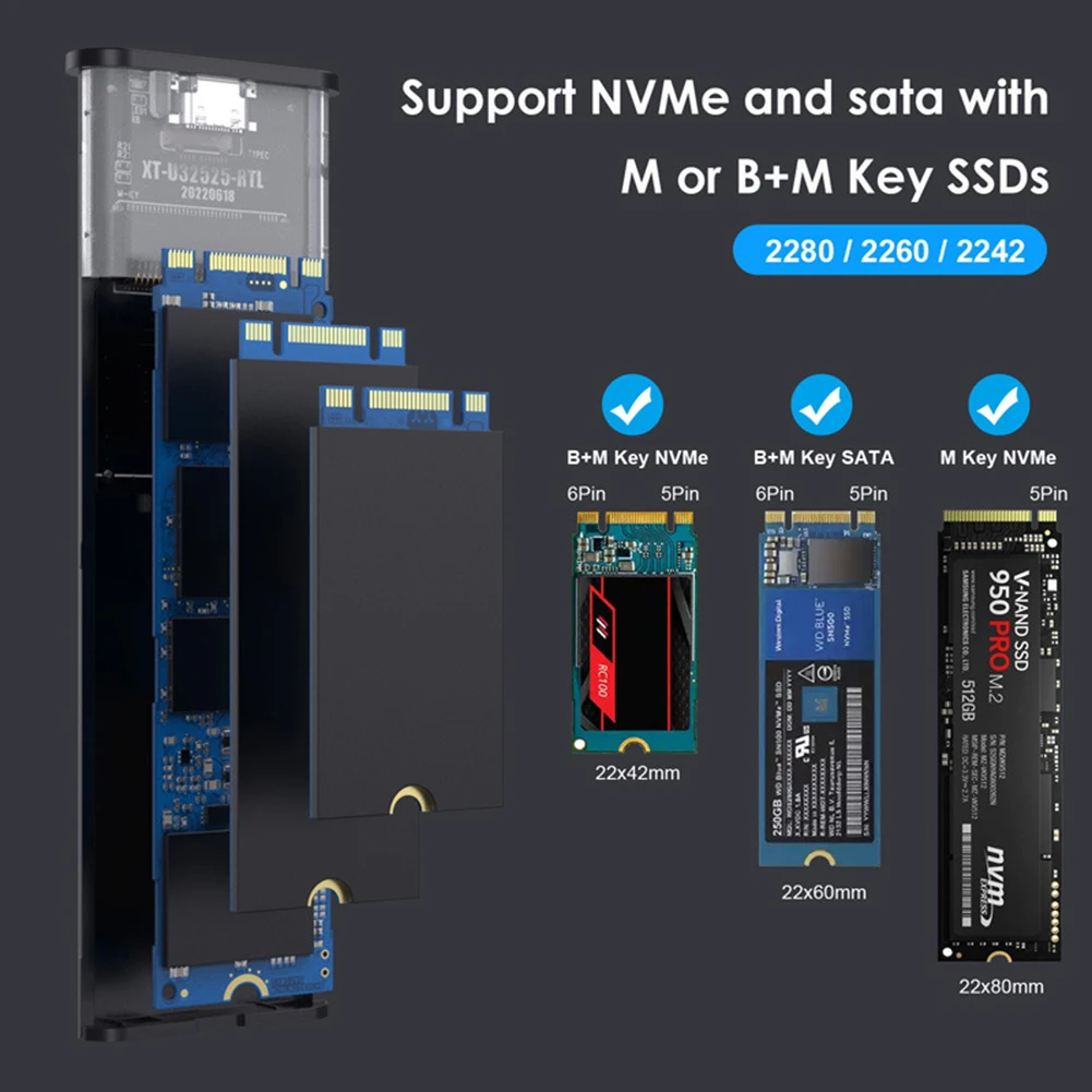 10Gbps M2 SSD Atveju NVME SATA Dual Protokolo M. 2 USB C Tipo 3.1 SSD Adapteris NVME PCIE NGFF SATA SSD Disko Dėžutė M. 2 SSD Atveju Nuotrauka 4