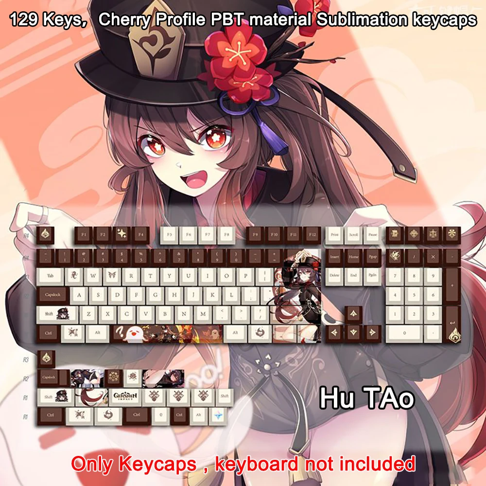 Genshin Poveikio Temą Keycaps Vyšnių Profilis Hutao Pagrindiniai Bžūp PBT Anime Keycap Mechaninė Klaviatūra Bžūp Nustatyti Cherry MX Jungikliai Nuotrauka 0