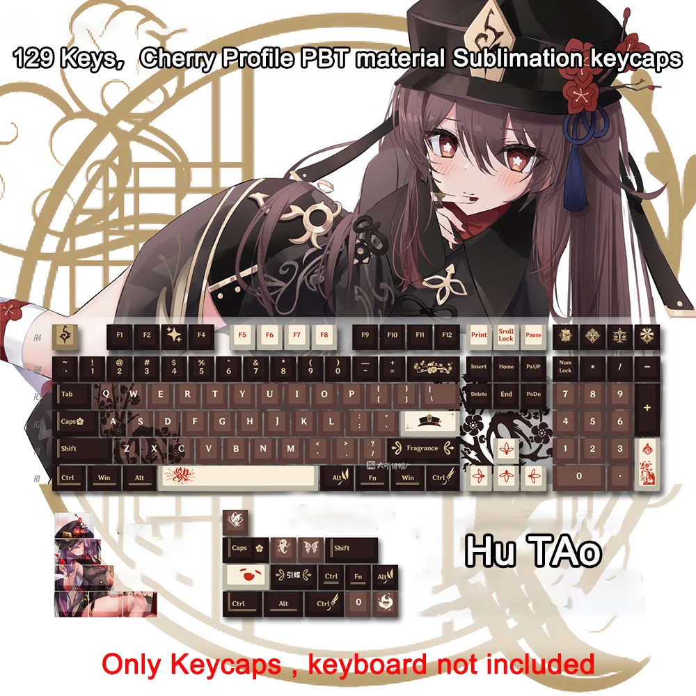 Genshin Poveikio Temą Keycaps Vyšnių Profilis Hutao Pagrindiniai Bžūp PBT Anime Keycap Mechaninė Klaviatūra Bžūp Nustatyti Cherry MX Jungikliai Nuotrauka 1