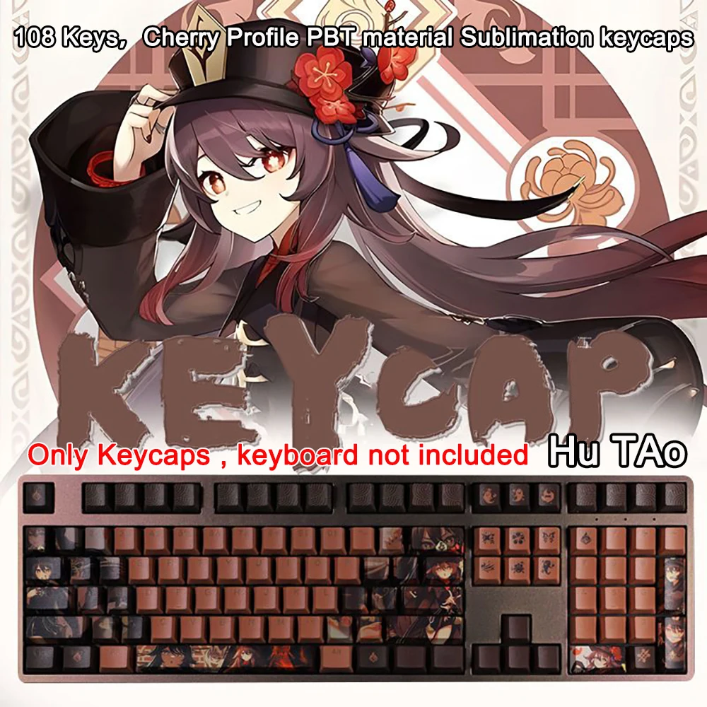 Genshin Poveikio Temą Keycaps Vyšnių Profilis Hutao Pagrindiniai Bžūp PBT Anime Keycap Mechaninė Klaviatūra Bžūp Nustatyti Cherry MX Jungikliai Nuotrauka 3
