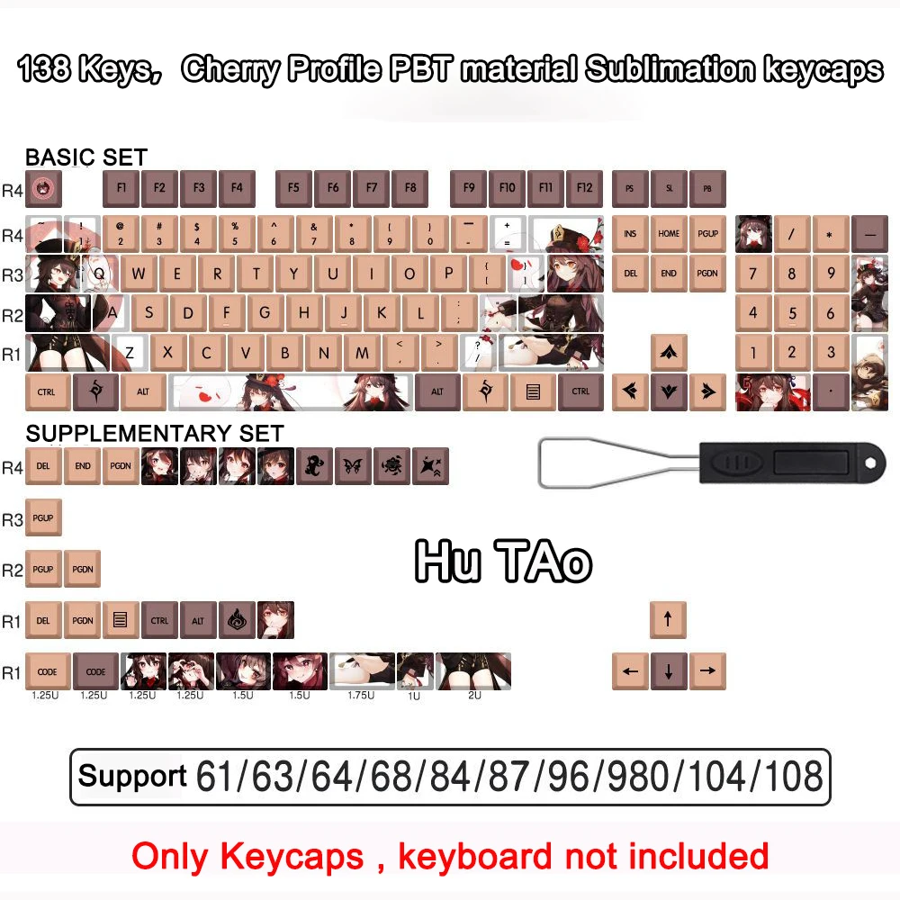 Genshin Poveikio Temą Keycaps Vyšnių Profilis Hutao Pagrindiniai Bžūp PBT Anime Keycap Mechaninė Klaviatūra Bžūp Nustatyti Cherry MX Jungikliai Nuotrauka 4