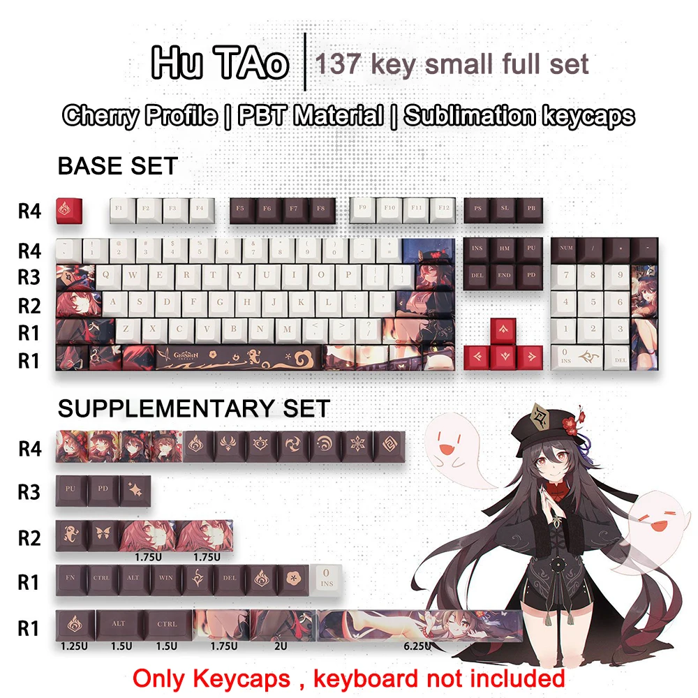 Genshin Poveikio Temą Keycaps Vyšnių Profilis Hutao Pagrindiniai Bžūp PBT Anime Keycap Mechaninė Klaviatūra Bžūp Nustatyti Cherry MX Jungikliai Nuotrauka 5