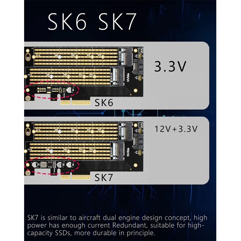 JEYI SK6 M. 2 Nvme SSD NGFF, KAD PCIE X4 Adapteris M Mygtukas B Mygtukas Dual Interface Card Bendradarbiavimą PCI Express 3.0 X4 2230-22110 Visi Dydis M. 2 Nuotrauka 1