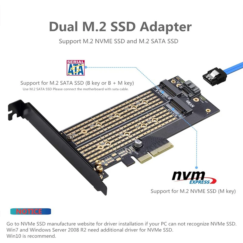 JEYI SK6 M. 2 Nvme SSD NGFF, KAD PCIE X4 Adapteris M Mygtukas B Mygtukas Dual Interface Card Bendradarbiavimą PCI Express 3.0 X4 2230-22110 Visi Dydis M. 2 Nuotrauka 3