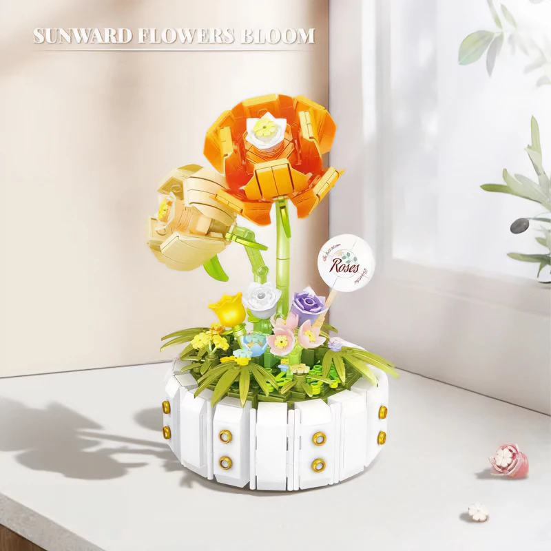 Sunward Gėlės Žydi SS Micro Plytų Komplektas Puokštė Užliejimo Modelio Rinkinys Statyba Blokai, Dėlionės, Žaislų, Vaikų, Merginų Dovanos Apdaila 