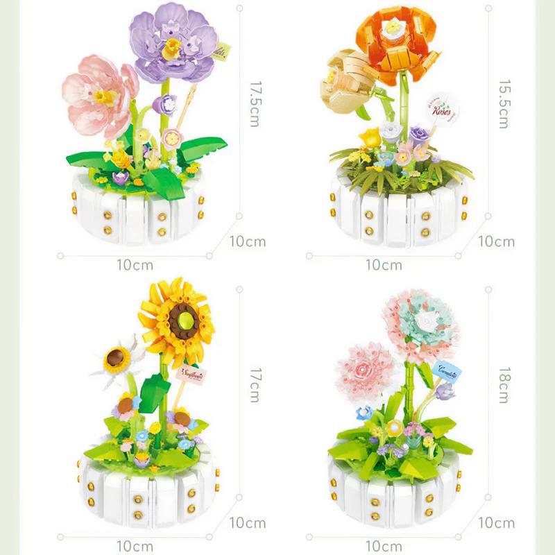 Sunward Gėlės Žydi SS Micro Plytų Komplektas Puokštė Užliejimo Modelio Rinkinys Statyba Blokai, Dėlionės, Žaislų, Vaikų, Merginų Dovanos Apdaila 