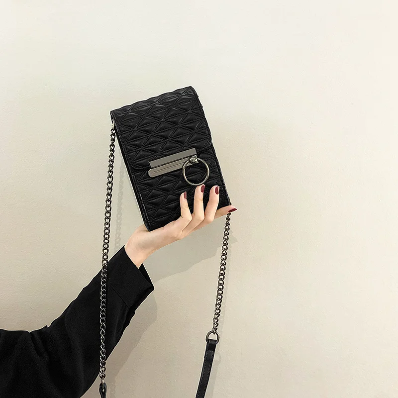 Honkongo maišelį moterų nauja banga aukštos kokybės tekstūros Joker grandinės mobiliojo telefono krepšys oda petį krepšys Nuotrauka 0