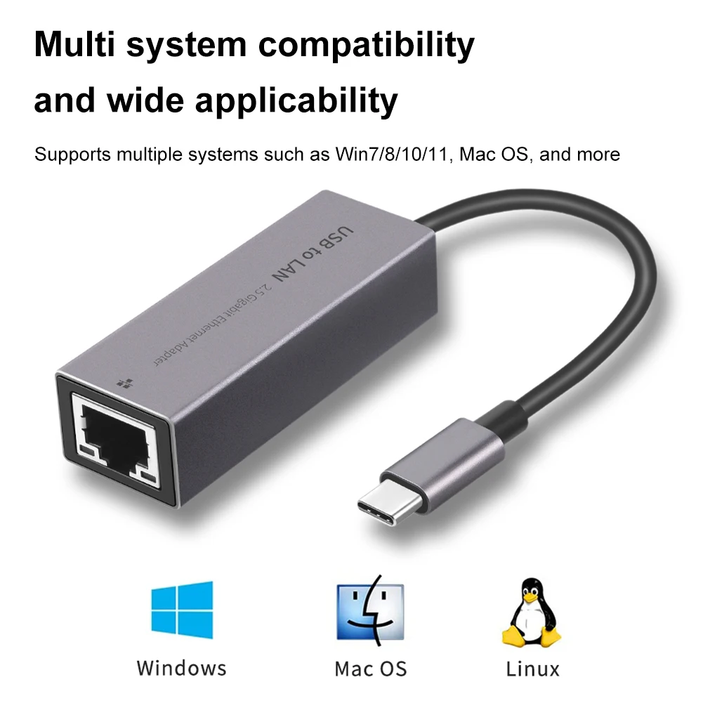 2.5 G 2500Mbps USB 3.0 Tinklo Kortelę, RJ45 Lan Ethernet Adapter Ratai Nemokamai Plug and Play Tipo C Gigabit Tinklo USB Keitiklis Nuotrauka 1