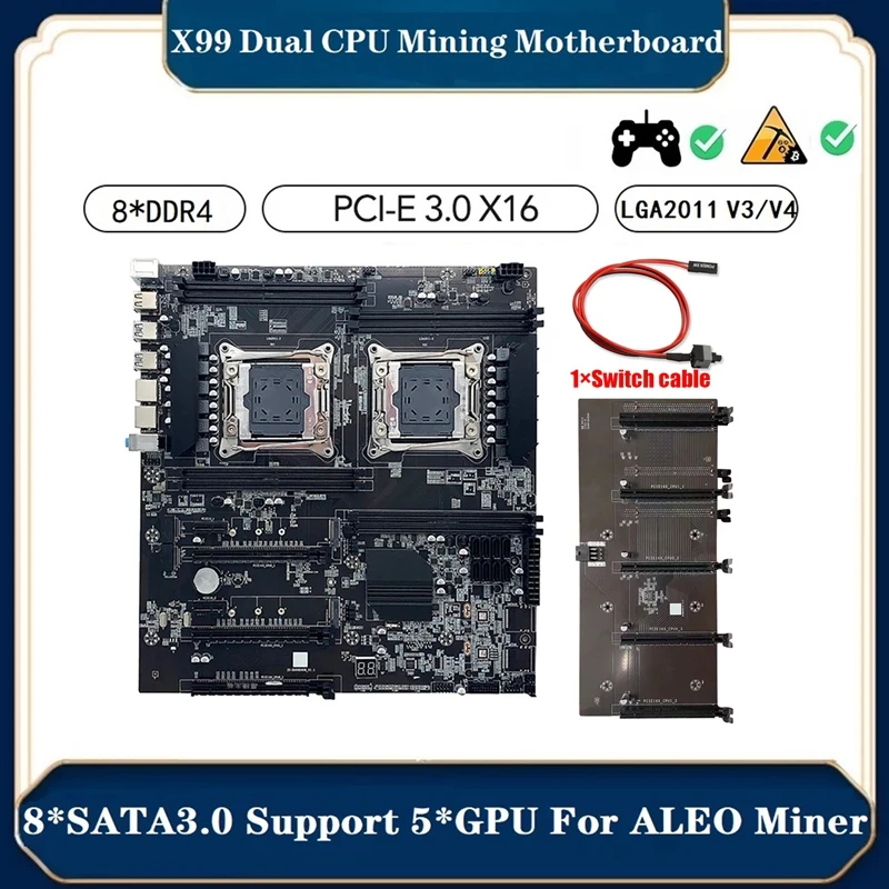 X99 Plokštė +Switch Kabelis LGA2011 V3/V4 8XDDR4 atminties Lizdas PCIE 16X 8XSATA3.0 Paremti 5 GPU Miner Nuotrauka 0
