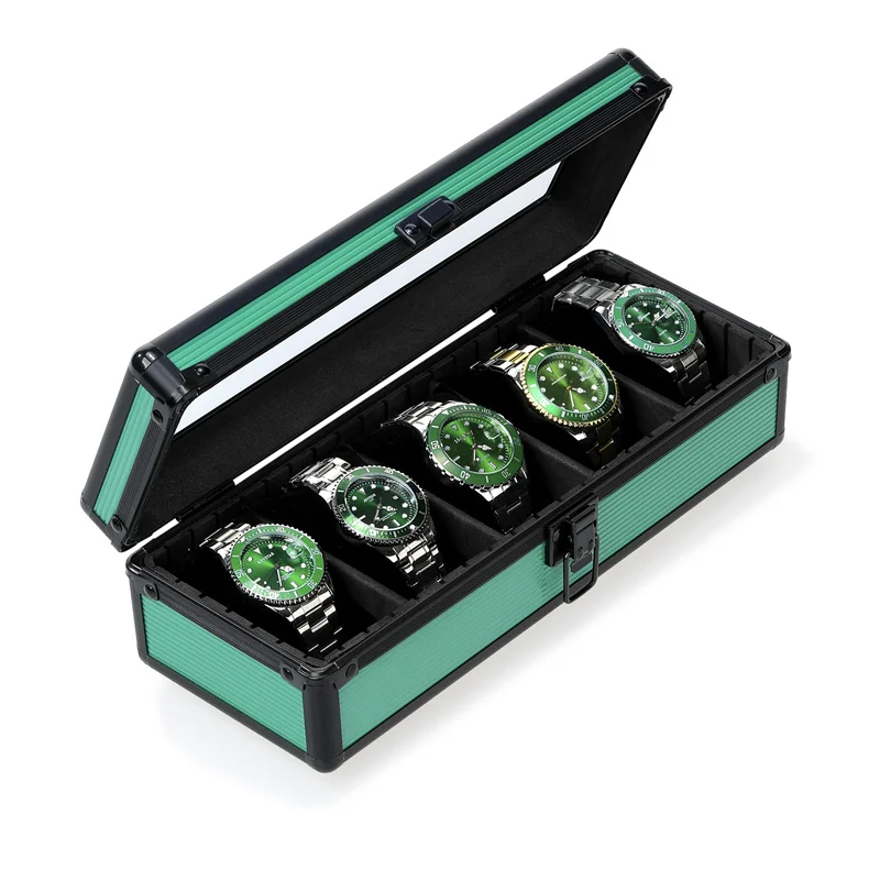 Aliuminio Žiūrėti Dėžutės Saugojimo Bylos Žalia 5 Slots Žiūrėti Dėžės Organizatorius Rankiniai Laikrodžiai Skaidrus Liukas Ekranas Dovanų Kolekcija Nuotrauka 0