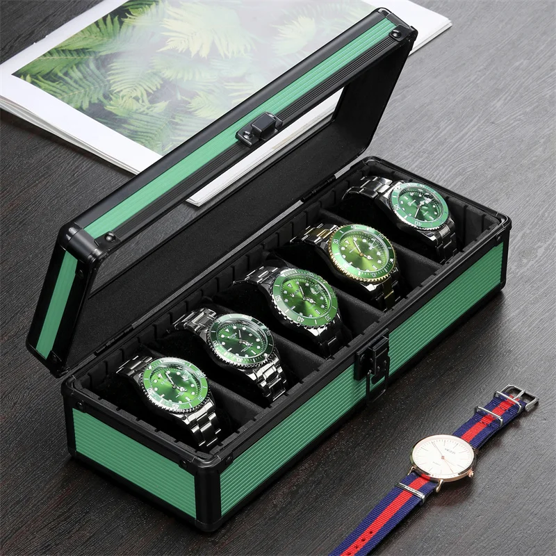 Aliuminio Žiūrėti Dėžutės Saugojimo Bylos Žalia 5 Slots Žiūrėti Dėžės Organizatorius Rankiniai Laikrodžiai Skaidrus Liukas Ekranas Dovanų Kolekcija Nuotrauka 1