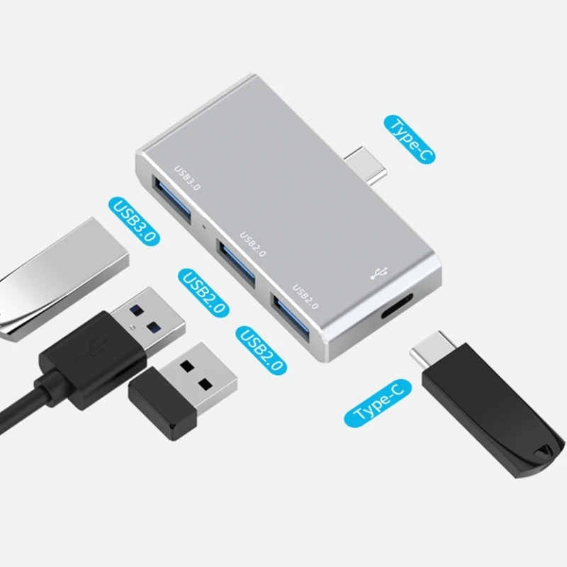 Mini Cinko Lydinys USB Tipo C Hub 4 in 1 Multi port USB C Tipo Prijungimo Stotis Nuotrauka 1