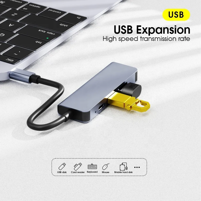 Aliuminio 4 Prievadai USB 3.0 Hub Splitter Multiport Adapteris USB C Duomenų Centru, PC Nešiojamas Hub USB C Nuotrauka 1