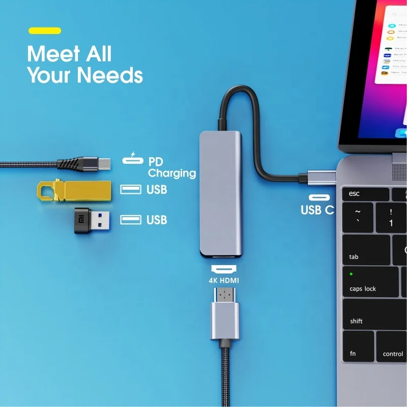 Aliuminio 4 Prievadai USB 3.0 Hub Splitter Multiport Adapteris USB C Duomenų Centru, PC Nešiojamas Hub USB C Nuotrauka 5