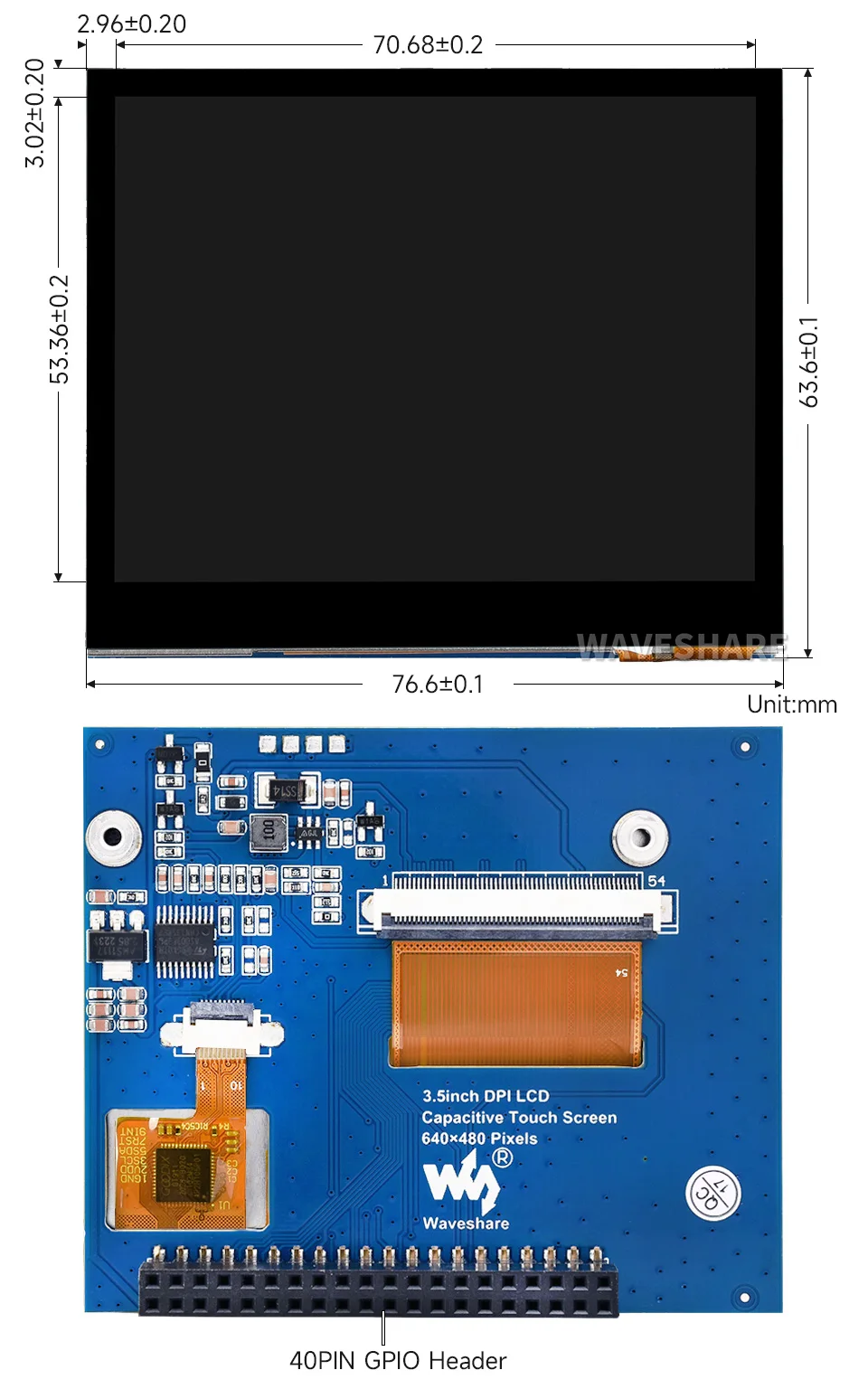 3.5 colių Capacitive Jutiklinis Ekranas LCD Aviečių Pi 640×480 DPI IPS Panel Grūdinto Stiklo Dangtis Mažos Galios) Nuotrauka 5