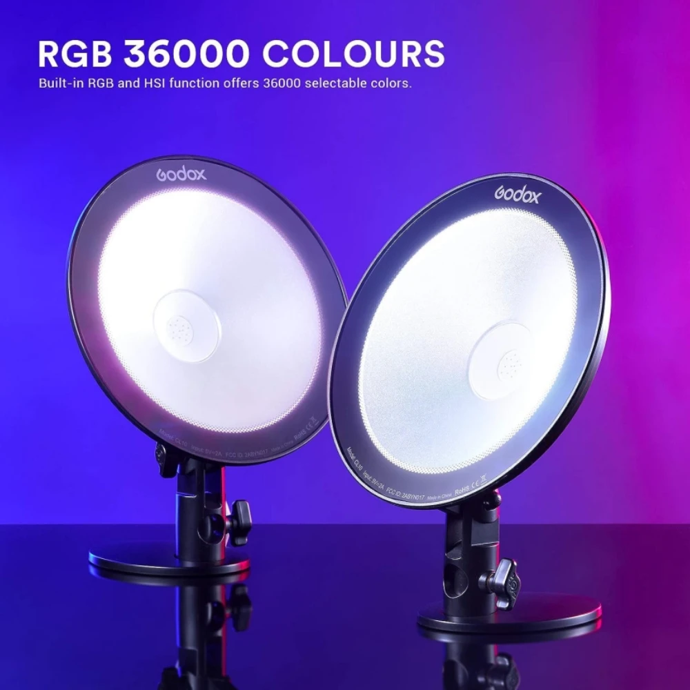 Godox CL10 RGB aplinkos šviesos, 36,000 spalvų LED RGB, aplinkos šviesos, 39 specialius apšvietimo efektus, su APP/ nuotolinio valdymo pultą. Nuotrauka 1