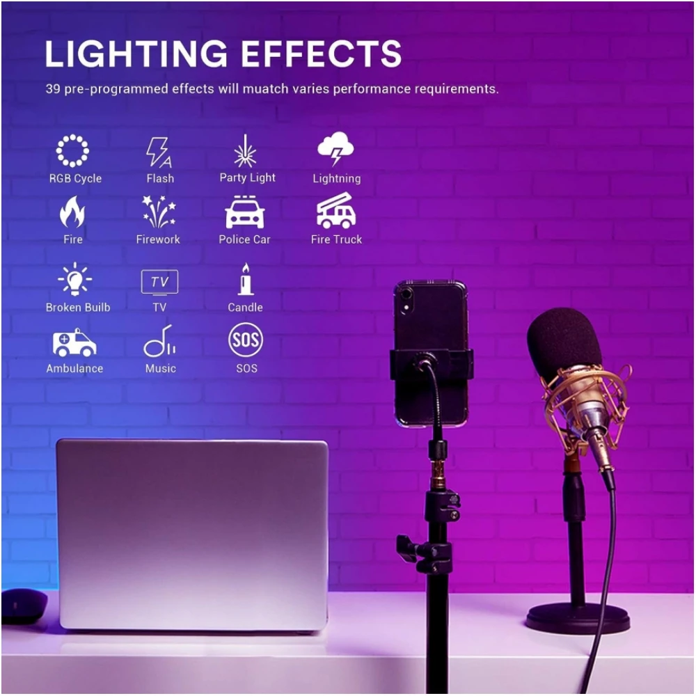 Godox CL10 RGB aplinkos šviesos, 36,000 spalvų LED RGB, aplinkos šviesos, 39 specialius apšvietimo efektus, su APP/ nuotolinio valdymo pultą. Nuotrauka 2