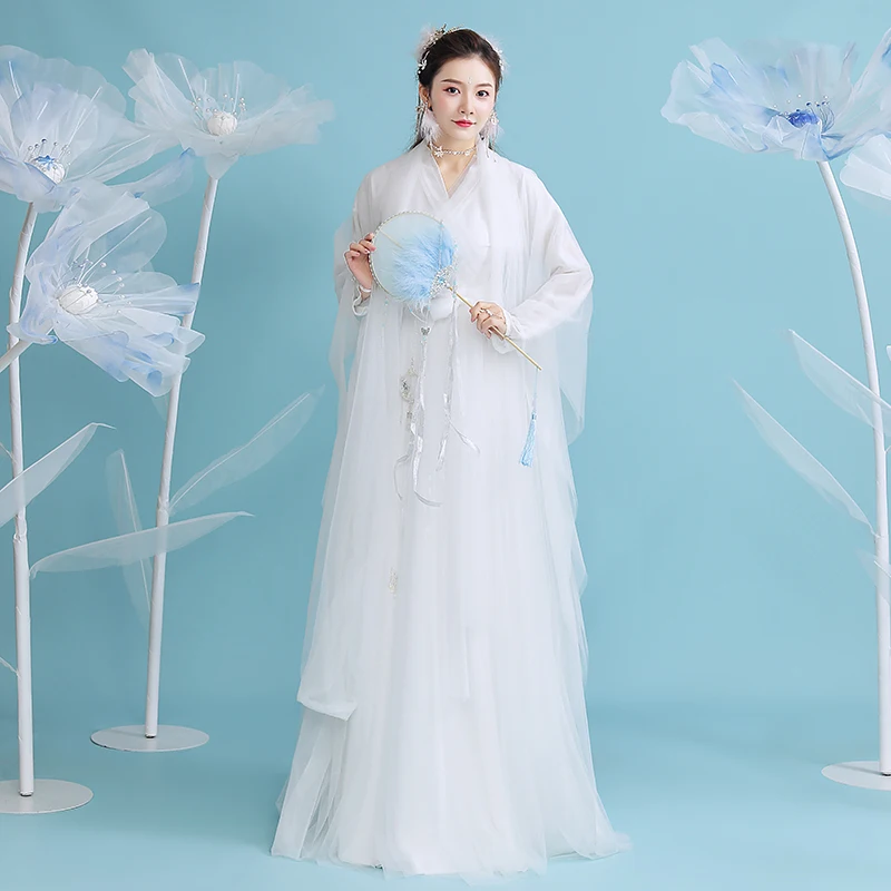 Kinų Stiliaus Balta Hanfu Suknelė Moterims, Elegantiškas Senovės Princesė Kostiumas Rytų Retro Saldus Pasakų Rinkinių Princesė Šokių Kostiumas Nuotrauka 2