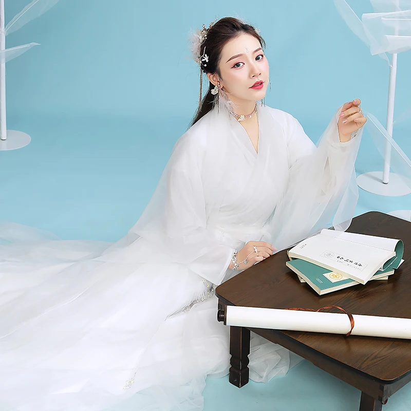 Kinų Stiliaus Balta Hanfu Suknelė Moterims, Elegantiškas Senovės Princesė Kostiumas Rytų Retro Saldus Pasakų Rinkinių Princesė Šokių Kostiumas Nuotrauka 3