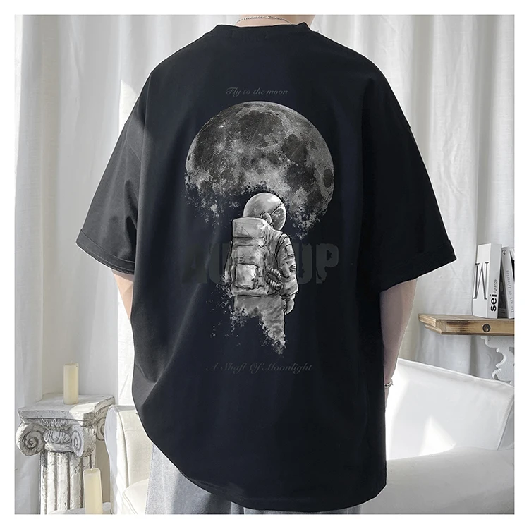 M5630 Atspausdintas trumpas rankovėmis vyriški vasaros plonas laisvas atsitiktinis marškinėliai medvilniniai marškinėliai viršų Nuotrauka 3