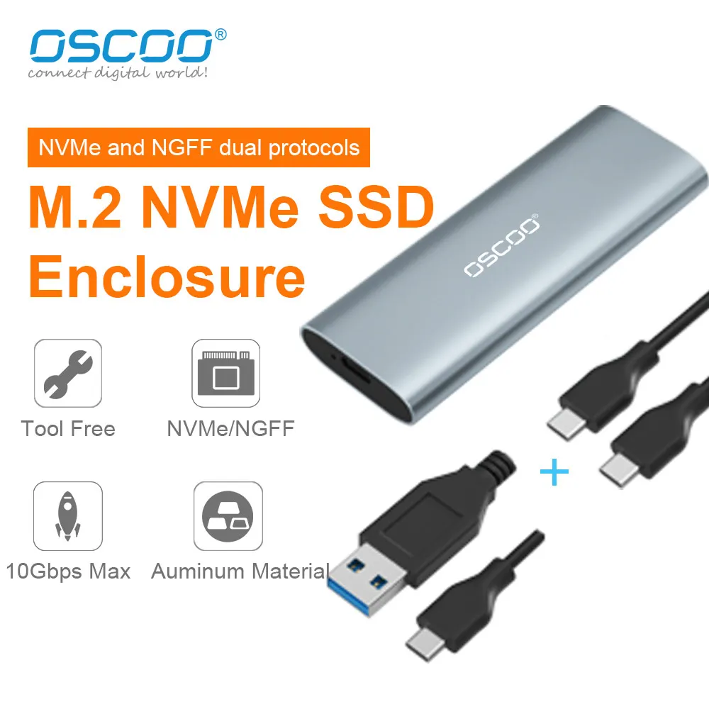 OSCOO M. 2 NVMe SSD Talpyklos Suderinama 2230/2242/2260/2280 SSD Talpyklos Adapteris Aliuminio 10 Gb / s USB C 3.1 Išorinės Talpyklos Nuotrauka 0