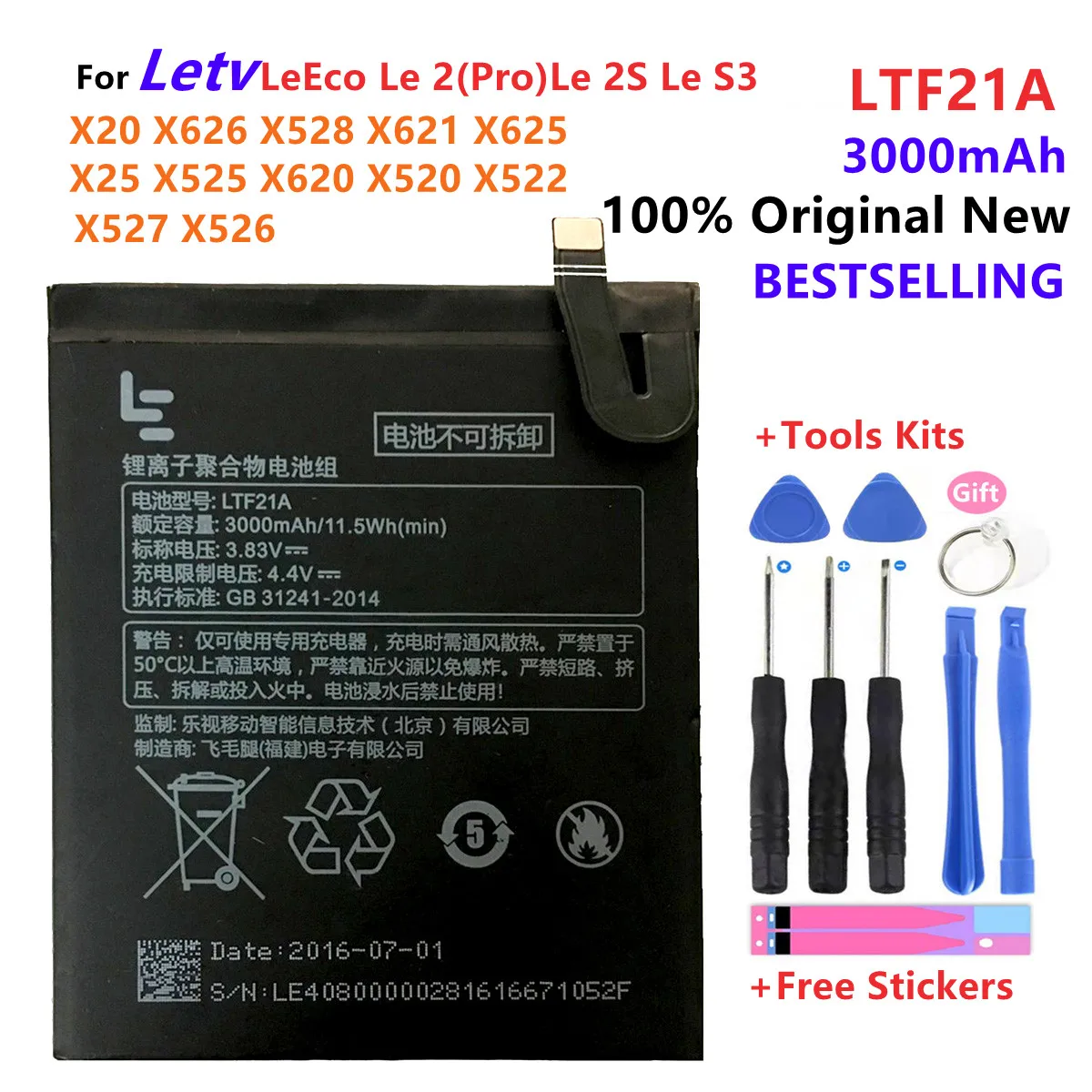 LTF21A 3000mAh Baterija Letv LeEco Le 2 Le2 Pro X620 X626 & Le S3 LeS3 X526 X527 Mobiliuoju Telefonu+Sekimo Numerį Nuotrauka 0