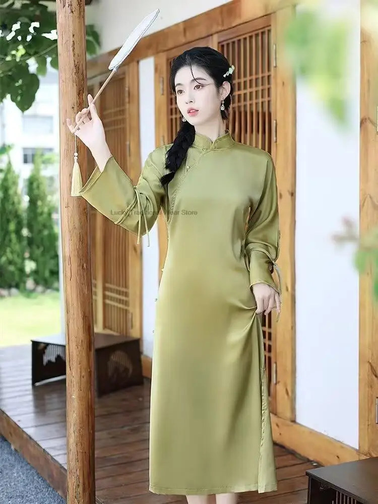 Kinijos Vintage Stiliaus Suknelė Tradicinių Satino Cheongsam Suknelė Qipao Elegantiškas Šalis Suknelė Rytų Qipao Elegantiškas Liaudies Šokių Suknelė Nuotrauka 0