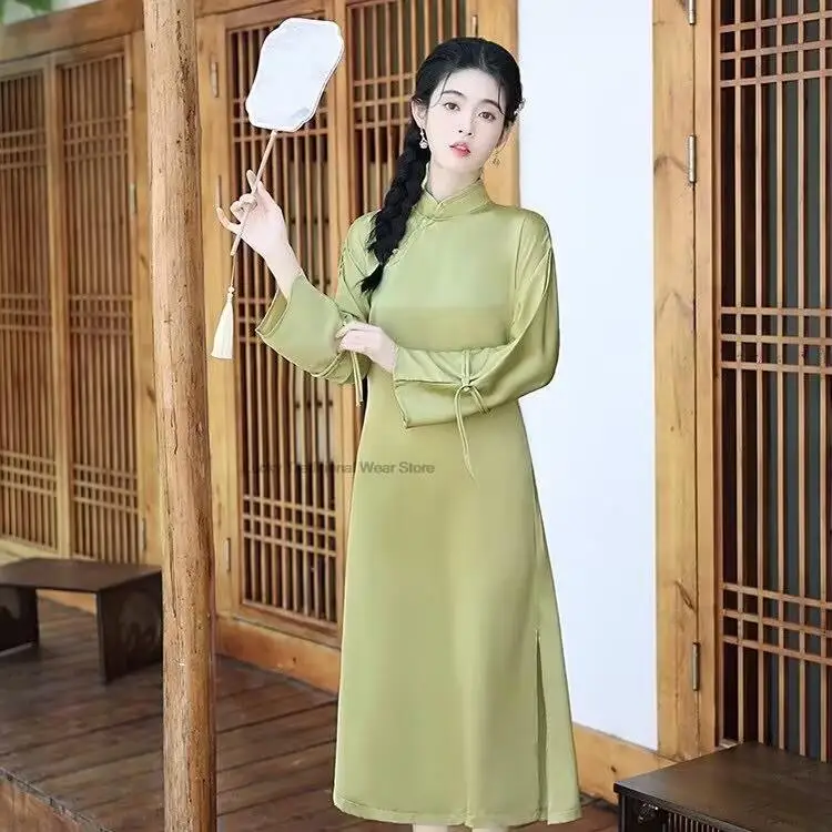 Kinijos Vintage Stiliaus Suknelė Tradicinių Satino Cheongsam Suknelė Qipao Elegantiškas Šalis Suknelė Rytų Qipao Elegantiškas Liaudies Šokių Suknelė Nuotrauka 3