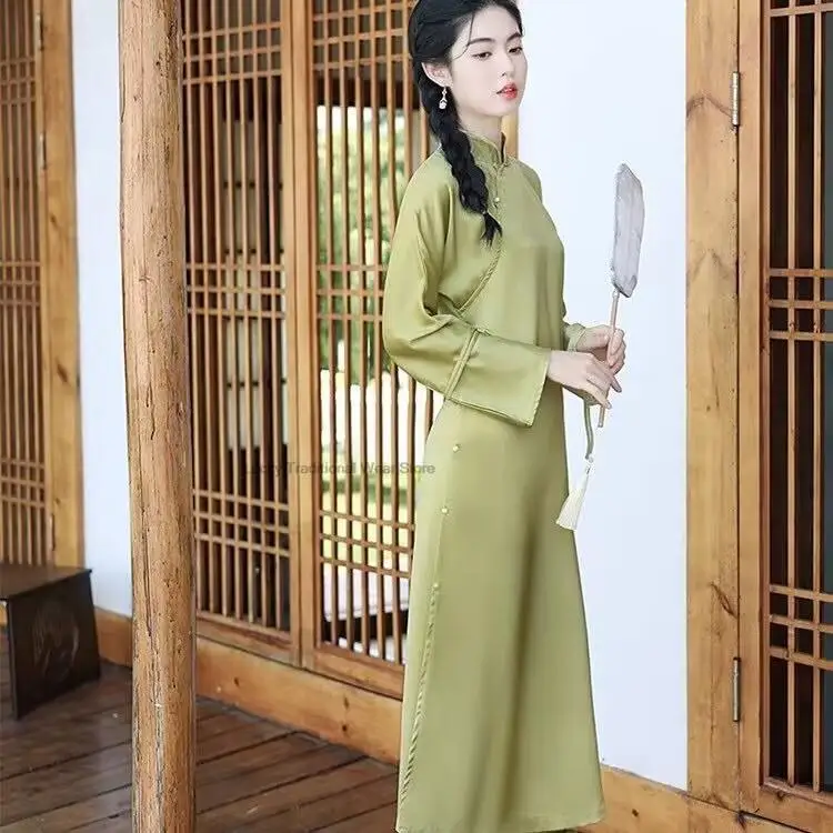 Kinijos Vintage Stiliaus Suknelė Tradicinių Satino Cheongsam Suknelė Qipao Elegantiškas Šalis Suknelė Rytų Qipao Elegantiškas Liaudies Šokių Suknelė Nuotrauka 4