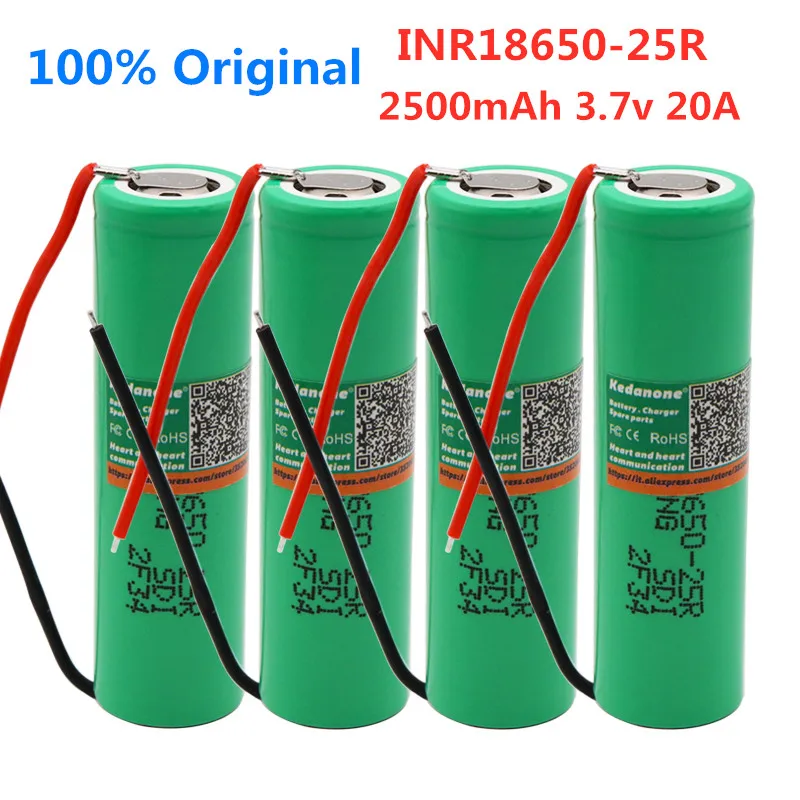 4pcs 100% Originalus INR18650-25R 2500mAh Prekės 18650 Li-Ion baterijos 2500mAh Įkrovimo baterija (akumuliatorius 3,6 V INR18650 25R+ 