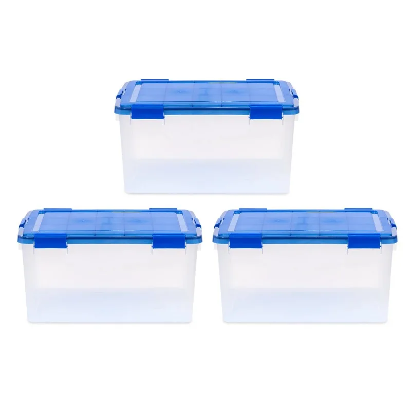 IRIS JAV, 62 Quart WeatherPro™ Tarpiklis skaidraus Plastiko Laikymo Dėžutė su Mėlynos spalvos Dangteliu, 3 Nuotrauka 0