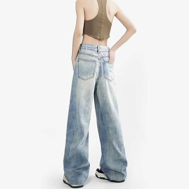 WCFCX STUDIJA Y2K Derliaus pločio Kojų Džinsai Moterims Aukšto Juosmens Drabužių Streetwear Jeans Blue Mados Baggy Aukštos Kokybės Kelnės Nuotrauka 2