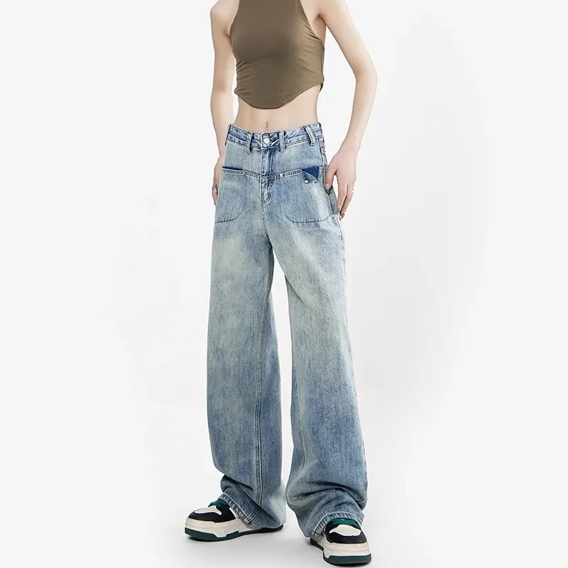 WCFCX STUDIJA Y2K Derliaus pločio Kojų Džinsai Moterims Aukšto Juosmens Drabužių Streetwear Jeans Blue Mados Baggy Aukštos Kokybės Kelnės Nuotrauka 3