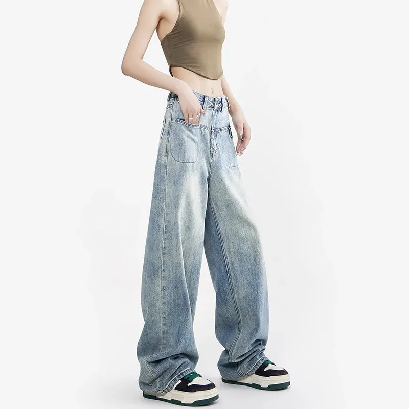 WCFCX STUDIJA Y2K Derliaus pločio Kojų Džinsai Moterims Aukšto Juosmens Drabužių Streetwear Jeans Blue Mados Baggy Aukštos Kokybės Kelnės Nuotrauka 4