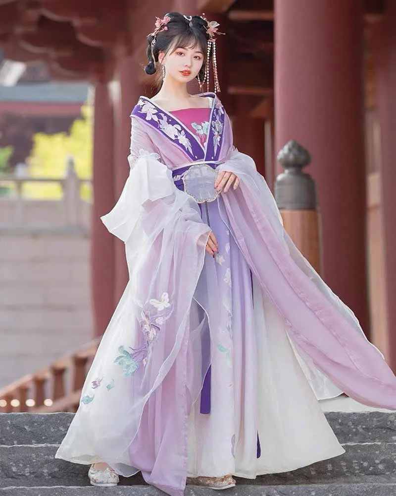 2023 Suknelė Moterims Senovės Kinų Tradicinio Siuvinėjimo Hanfu Moteris Pasakos, Cosplay Kostiumai, Apranga Vasaros Violetinė Hanfu Suknelė Nuotrauka 3