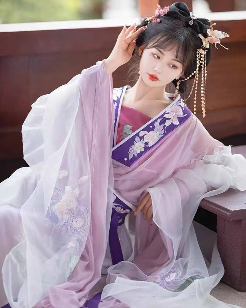 2023 Suknelė Moterims Senovės Kinų Tradicinio Siuvinėjimo Hanfu Moteris Pasakos, Cosplay Kostiumai, Apranga Vasaros Violetinė Hanfu Suknelė Nuotrauka 4