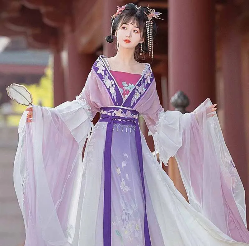 2023 Suknelė Moterims Senovės Kinų Tradicinio Siuvinėjimo Hanfu Moteris Pasakos, Cosplay Kostiumai, Apranga Vasaros Violetinė Hanfu Suknelė Nuotrauka 5